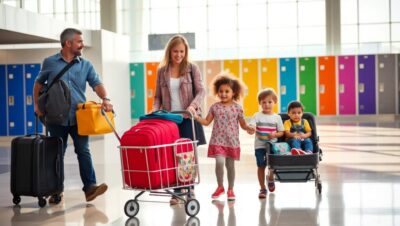 viajar con ninos como organizar carrito mochilas y maletas con lockers Lockers guardar maletas