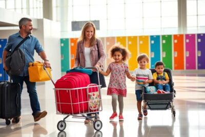 viajar con ninos como organizar carrito mochilas y maletas con lockers Lockers guardar maletas